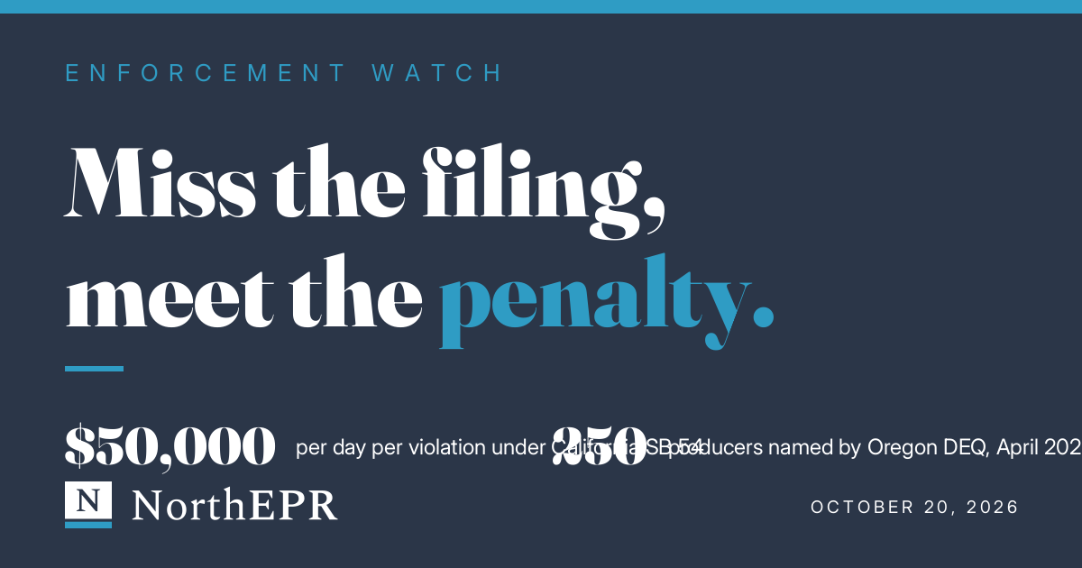 EPR enforcement cover: missed filings meet penalties, $50,000 per day in California, 250 producers named by Oregon DEQ in April 2026